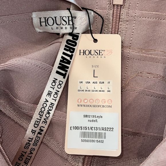 NWT House of CB Leyla Bandage Dress Nude/Pink Large. - Picture 12 of 14